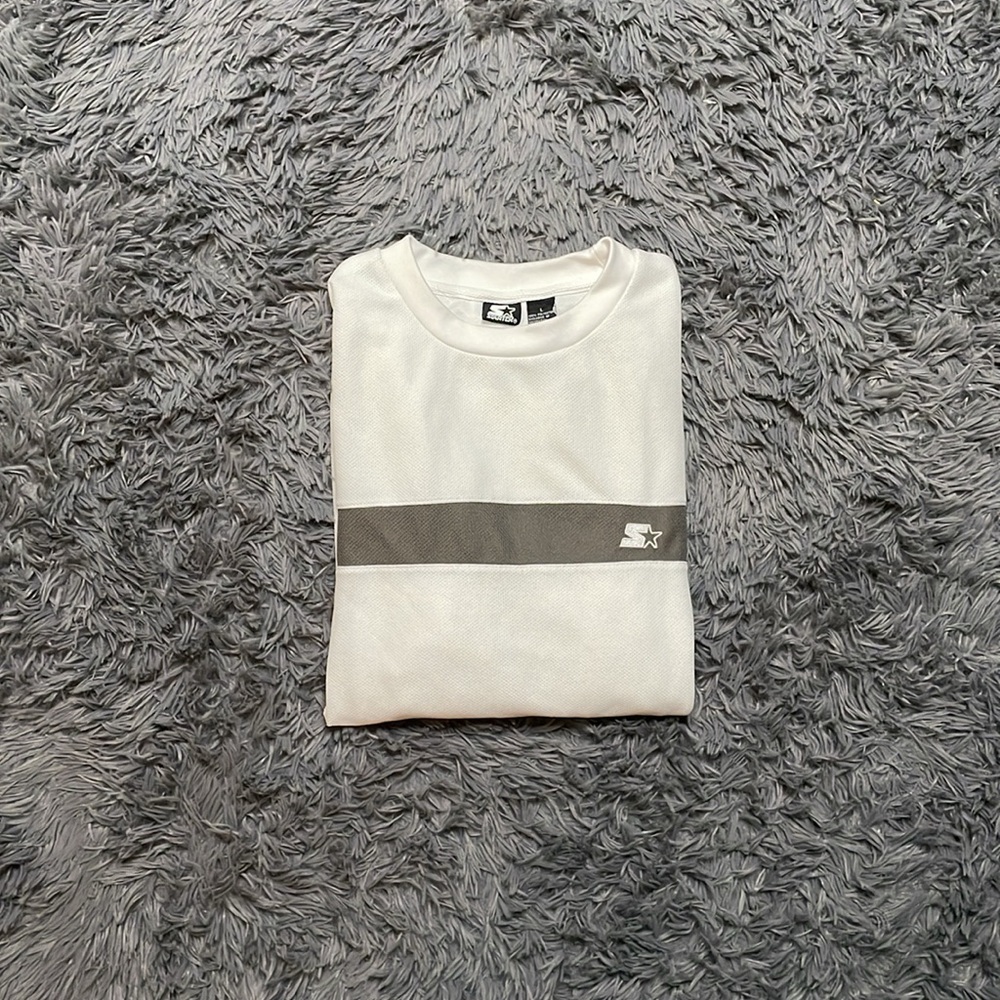 Y2K STARTER Gray Stripe White Lightweight Long Sleeve Size Large